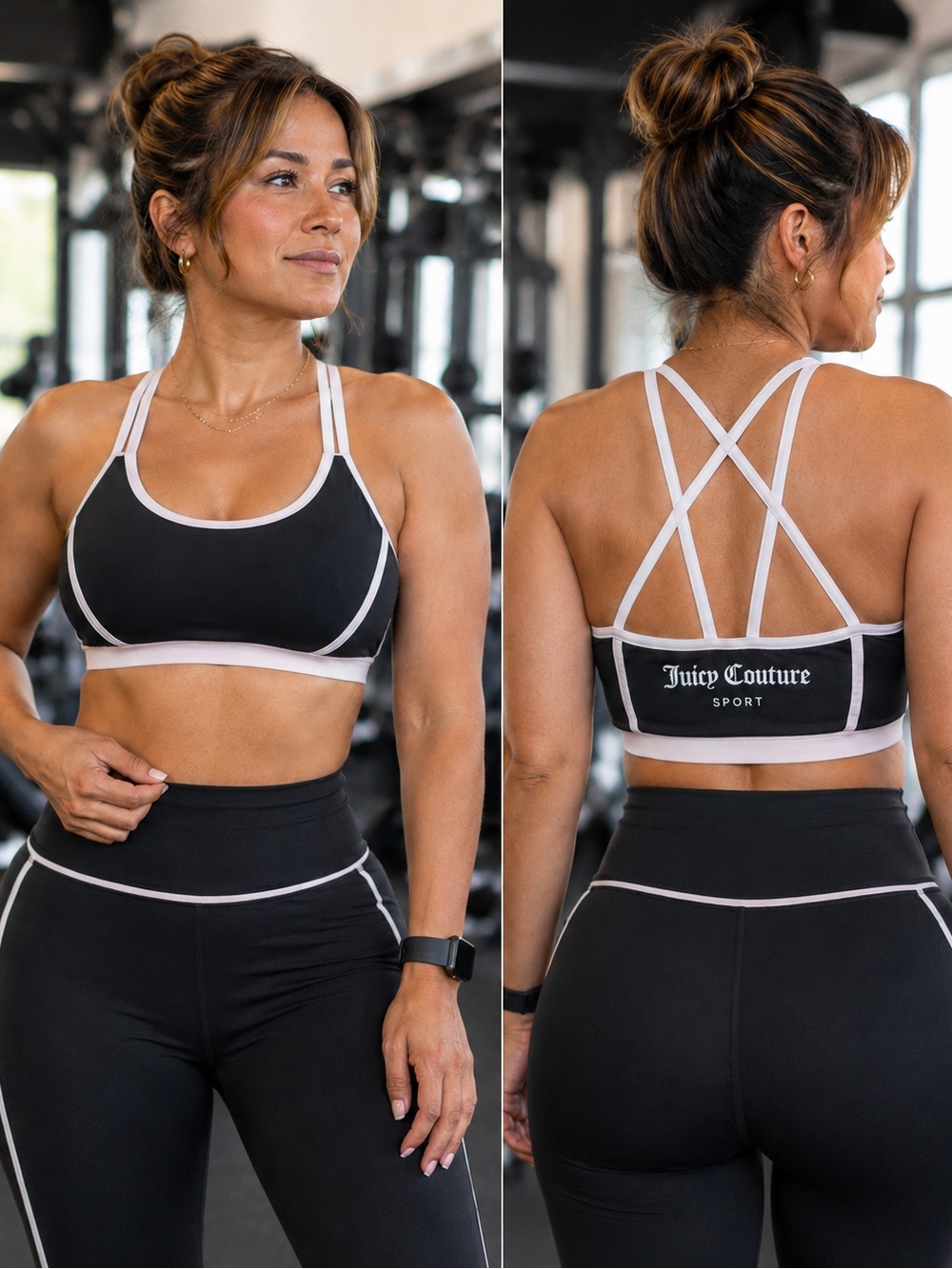 Juicy Couture Black Sports Bra with White Trim and Strappy Back